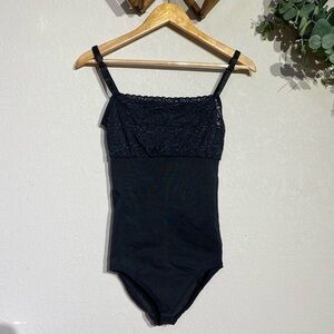 CO’COON black one piece bodysuit spaghetti strap lace trim camisole layering Lar